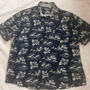 Tailor Vintage Connecticut Hawaiian Tropical Shirt Navy Blue Volcano Waves XL